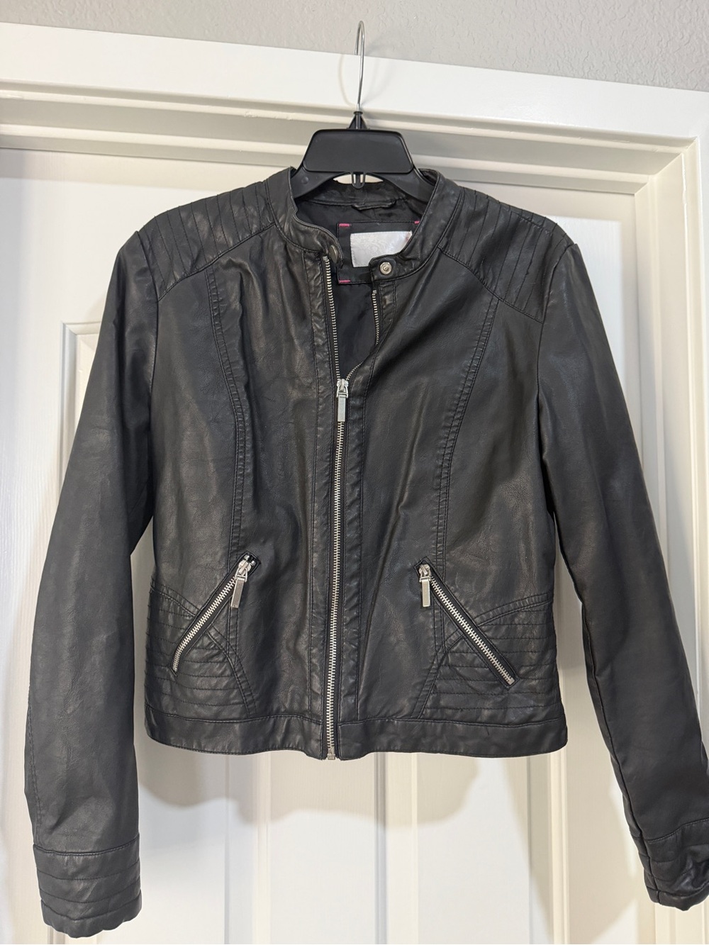 Xhilaration Black Faux Leather Zip-Front Jacket